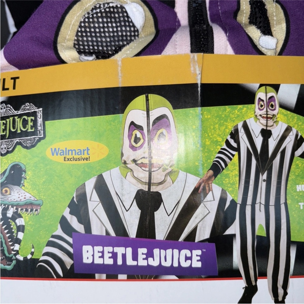 Rubies Beetlejuice Halloween Costume Hooded Jumpsuit Cosplay Adult  XL 40/42 Men